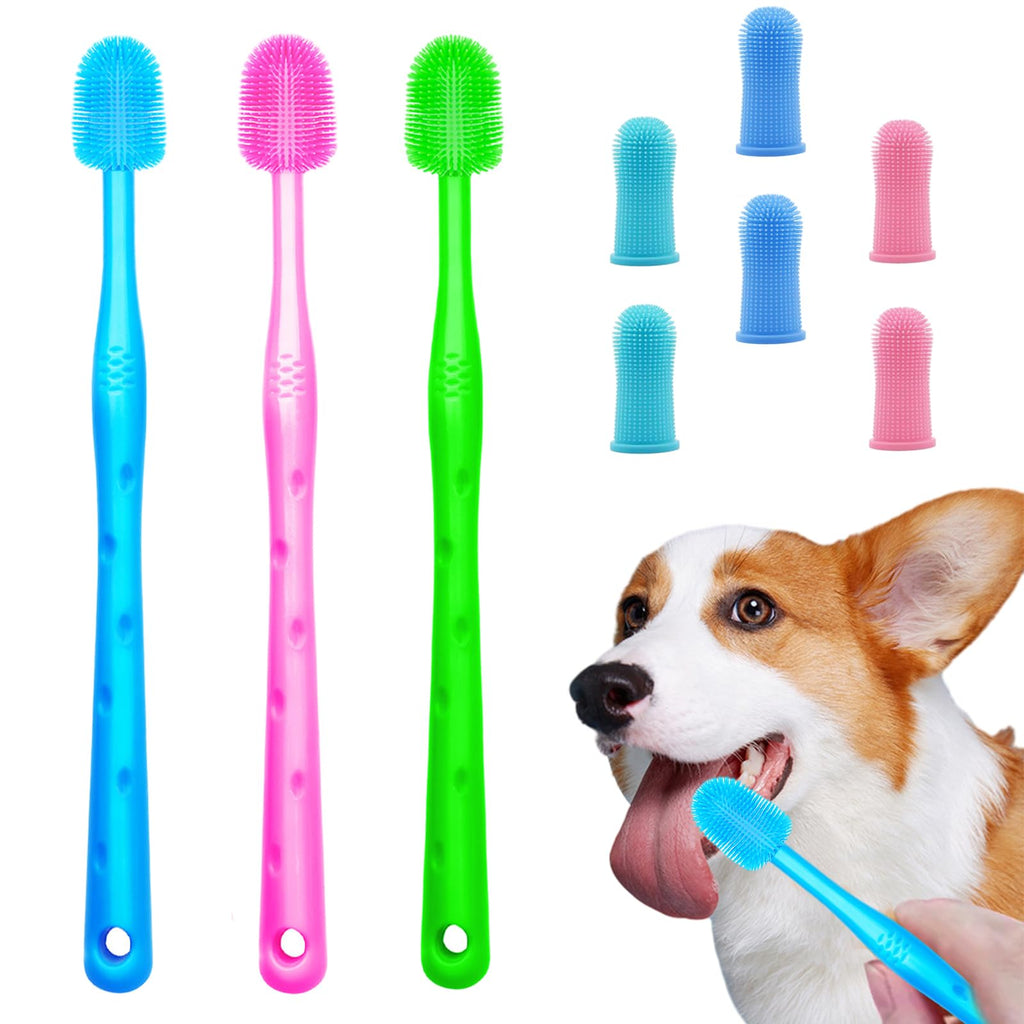 Pack of 9 dog toothbrushes, Mengger 360º Pets Teeth Cleaning Toothbrush for Dogs Cats Dental Care Silicone Bristles Finger Toothbrush for Small Dogs & Cats - PawsPlanet Australia