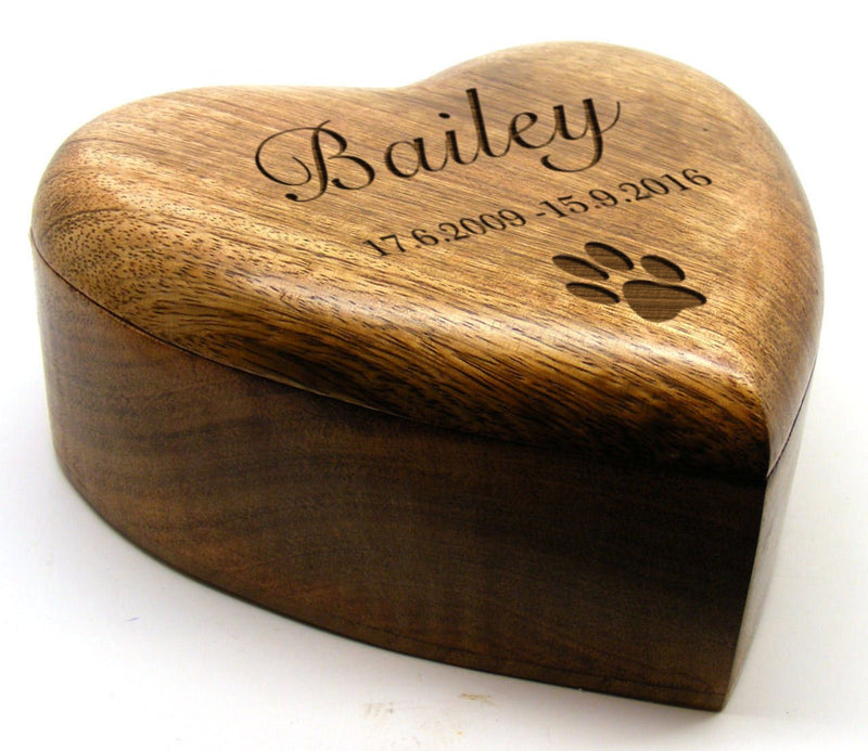 County Engraving LARGE Heart Wooden Pet Urn Cremation Ashes Cat Pet Box Personalised Enter Your Own Custom Text - PawsPlanet Australia