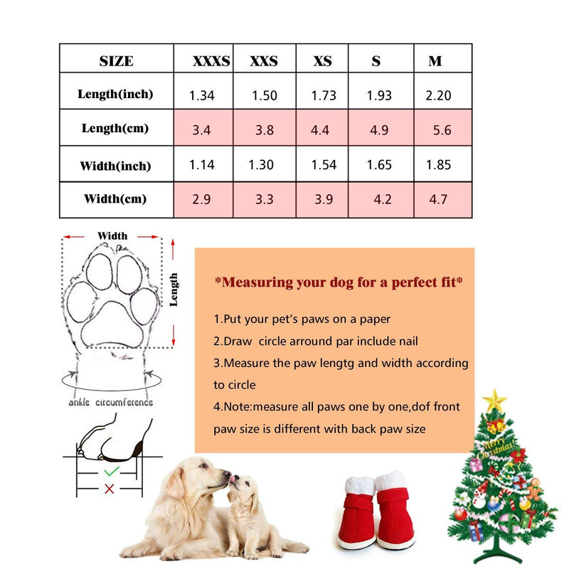 [Australia] - URBEST Detachable Closure Puppy Dog Shoes, 2019 New Christmas Booties Boots 2 Pairs XS Red 