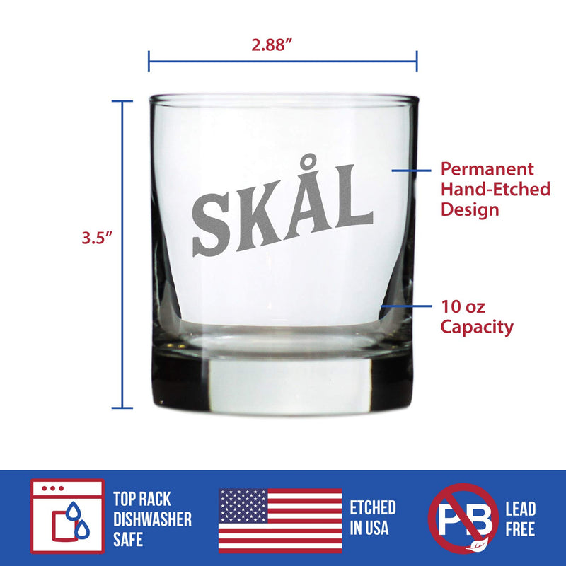 Skal - Norwegian Cheers - Whiskey Rocks Glass - Cute Norway Themed Gifts or Party Decor for Women and Men - 10.25 Oz - PawsPlanet Australia