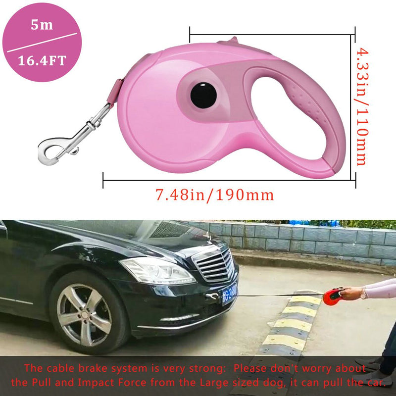 [Australia] - JIAMEIYI Retractable Dog Leash, 16.4 ft Dog Walking Leash for Small Medium or Larger Dogs up to 110lbs, Tangle Free, One Button Break & Lock, Dog Waste Dispenser and Bags Included pink 