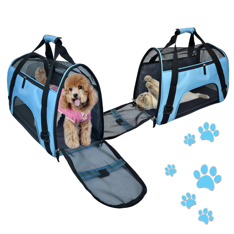 [Australia] - PPOGOO Large Pet Travel Carriers 20.9x10.2x12.6 22lb(10KG) Soft Sided Portable Bags Dogs Cats Airline Approved Dog Carrier,Upgraded Version Blue-C 