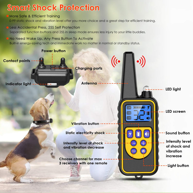 [Australia] - Moclever Shock Collar for Dogs, Upgraded Dog Training Collar with Remote 2600FT, Pet Trainer Collar IP67 Waterproof, Rechargeable w/Beep, 99 Levels Vibration Shock Modes for Small, Medium, Large 