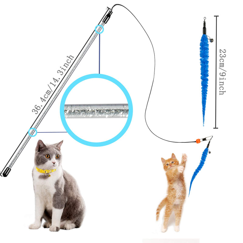 [Australia] - ZooZoo Cat Toy (8xTeasers+2xWands) Interactive Fun Play Set, Healthy Kitten Active Exercise Pet Stimulate Safe Entertain Replaceable Soft Feather Fur Attachment Elastic Cord Jingle Bell Refill Catcher 