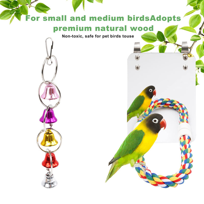 GEKUPEM 7 Inch Bird Mirror with Rope Perch Cockatiel Mirror Parrot Rattan Balls Hanging Bell Toys,for Small and Medium Parakeet Cockatiel Conure Finch Canaries - PawsPlanet Australia