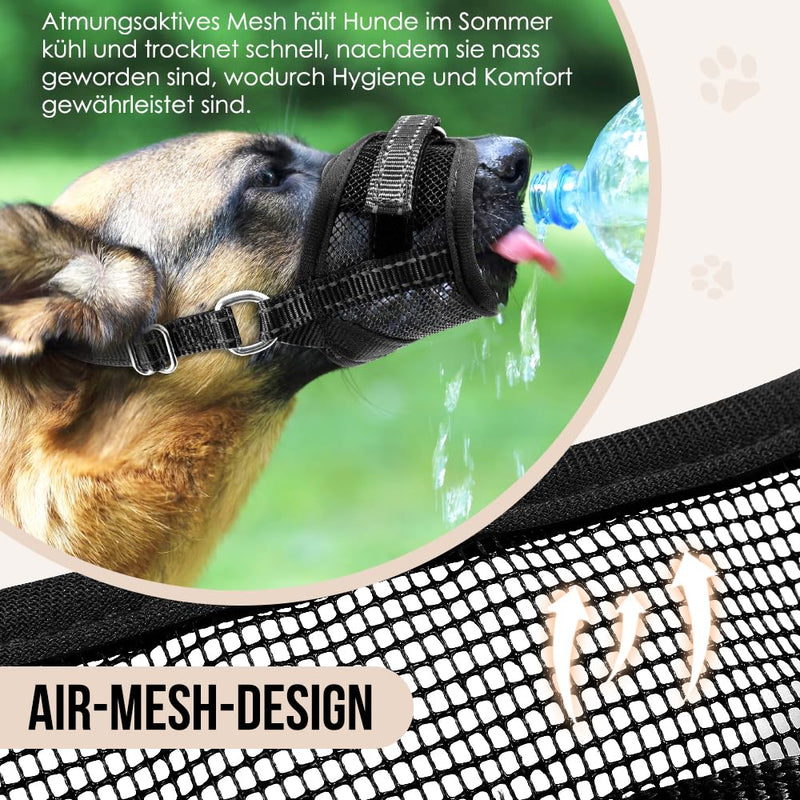 Eyein Muzzle for Large Dogs, Adjustable Dog Muzzle with Breathable Air Mesh, Reflective Muzzle with Connecting Strap, Prevents Biting, Barking and Chewing, Black, L - PawsPlanet Australia