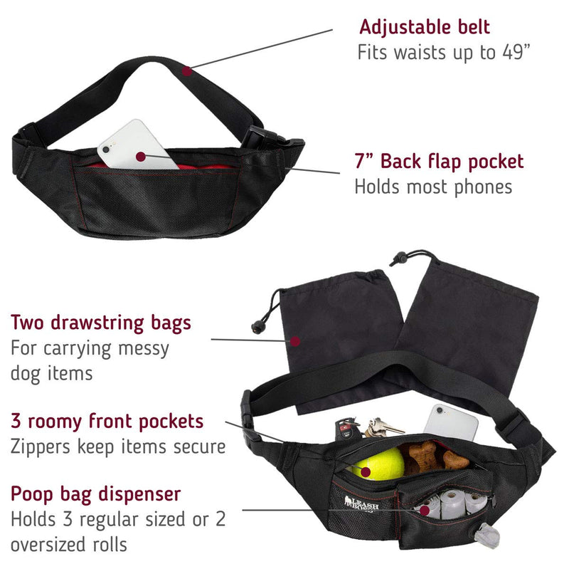 Leashboss PackUp Pouch Dog Treat Training Waist Belt, Storage Fanny Pack and Waste Bag Dispenser 1.5L Black - PawsPlanet Australia