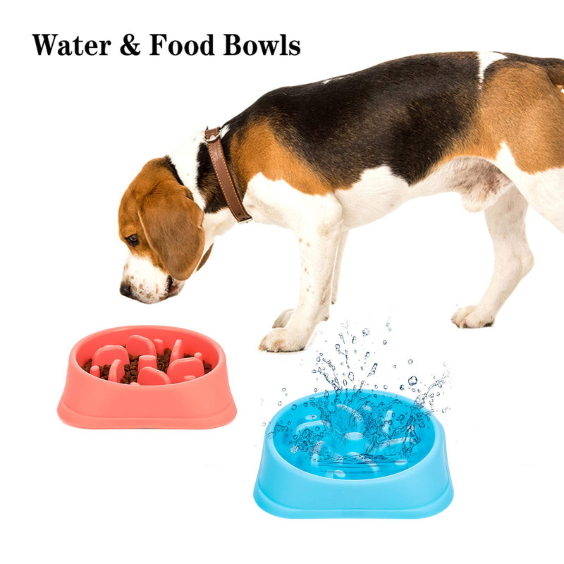 Heyu-Lotus 2 Pack Slow Feeder Dog Bowl, Anti-Gulping Maze Interactive Puzzle Dog Bowl Fun Feeder Non-slip Anti-Choking Dog Bowl with Spoons (Pink&Blue) - PawsPlanet Australia