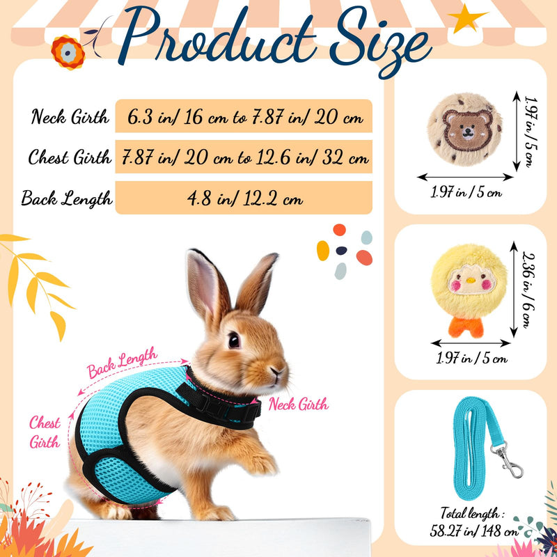 Bunnycool Rabbit Harness and Leash Set with 2 Cute Decorations Soft Adjustable Buckle Breathable Mesh Vest Harness for Rabbits Ferret Small Pig Puppy Walking Supplies(Light Blue, Lively Pattern) Light Blue - PawsPlanet Australia