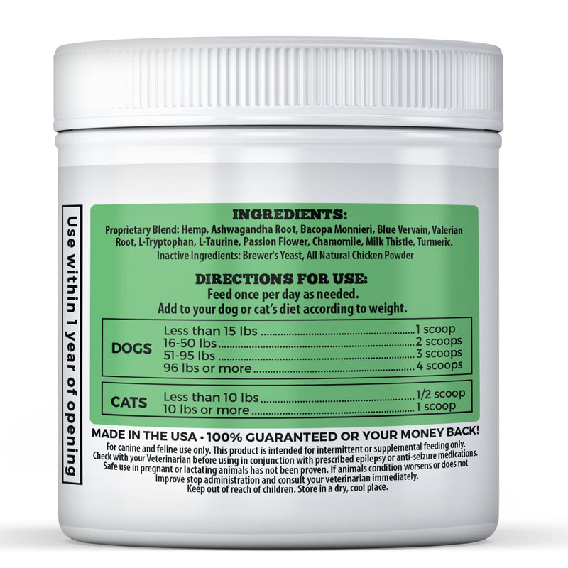 Seizure Support and Calming Aid for Dogs and Cats - All Natural Epilepsy and Seizure Aid. Hemp, Ashwagandha, Blue Vervain, Valerian, L-tryptophan, L-Taurine, Chamomile, Milk Thistle, Turmeric. - PawsPlanet Australia