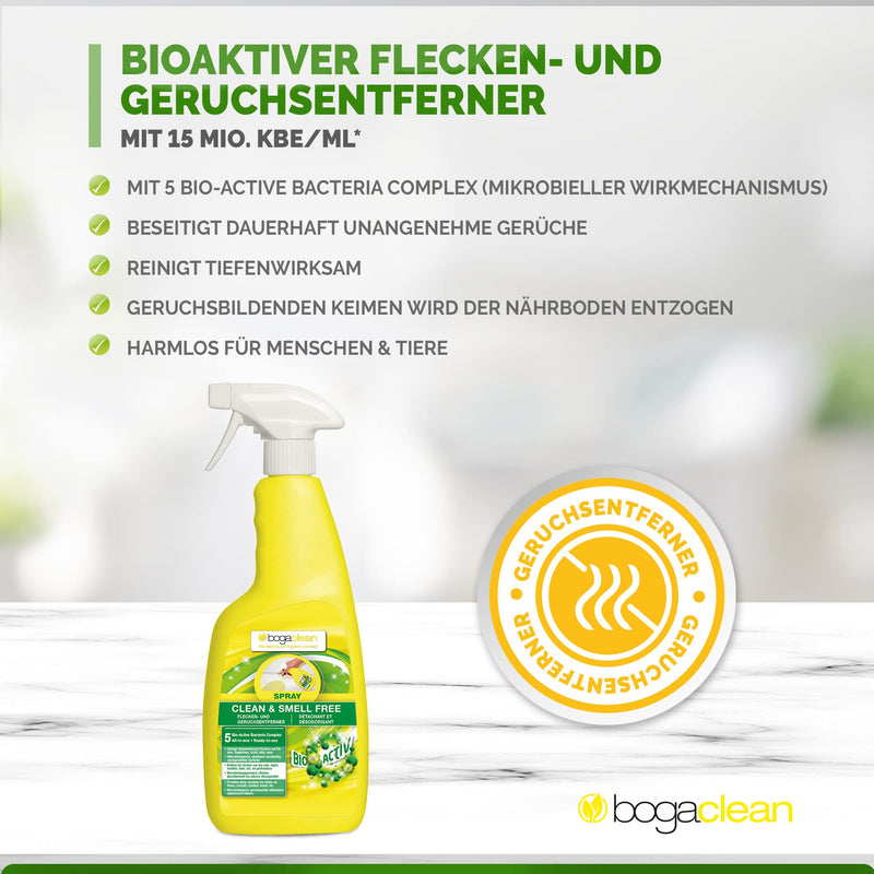 Bogaclean Clean & Smell Free Spray - Odor Remover & Stain Remover - 750 ml - Microbiological Odor Neutralizer & Enzyme Cleaner - PawsPlanet Australia