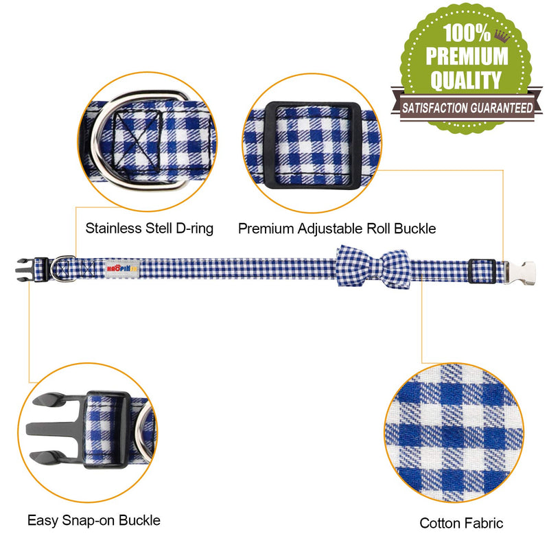 [Australia] - HAOPINSH Dog Bow Tie, Bow Tie Dog Collar Dog Plaid Bow Tie Collar Buckle Light Adjustable Dog Collar for Dogs Cats Pets Soft Comfortable Small Blue 