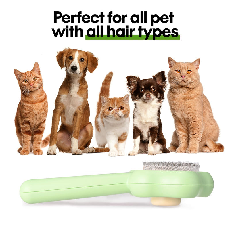 Carehabi Cat Brush - Pet Dog Brush Cat Brush, Hair Remover Pet Brush for Long Hair and Short Hair, Clean Pet Hair from the Brush with One Button (Green) - PawsPlanet Australia
