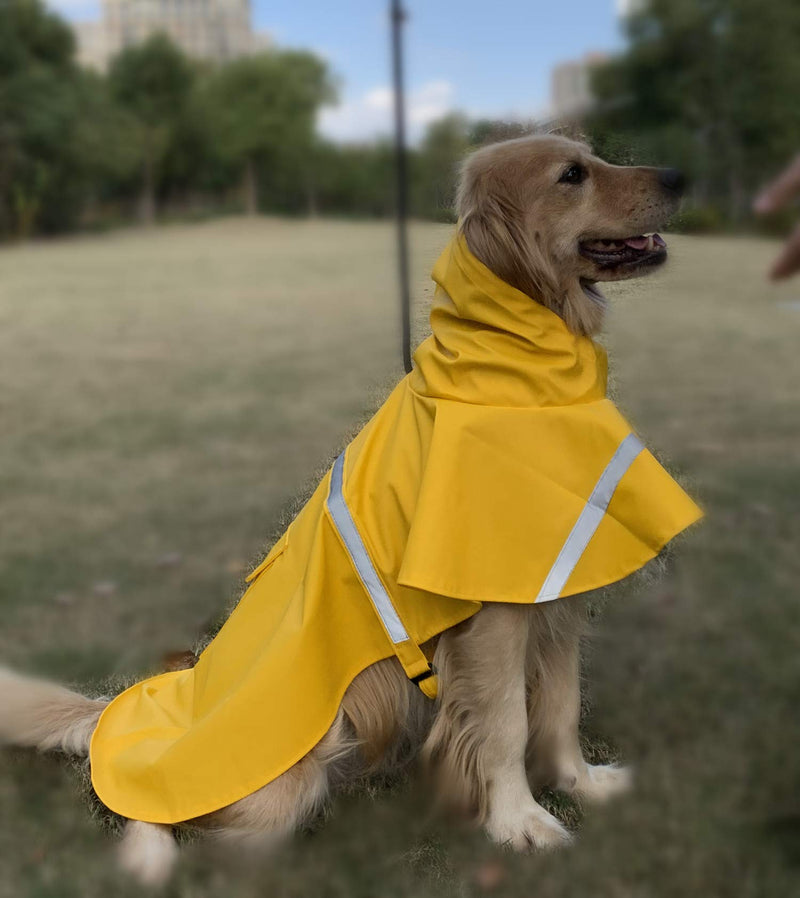[Australia] - JYHY Dog Raincoat Adjustable Reflective Waterproof Lightweight Dog Rain Jacket Rain Poncho with Hood for Medium Large Dogs Yellow 