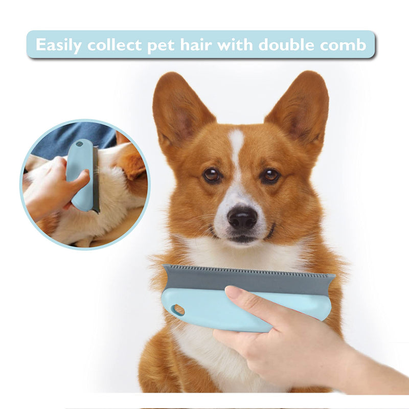 PETDOM Mini Pet Hair Remover for Carpets - 6 Inch Double Row Comb Teeth with Handle - Remover Rubber Brush for Cleaning Dog Cat Hair from Cat Trees, Chairs,Car Detailing and Beds blue - PawsPlanet Australia