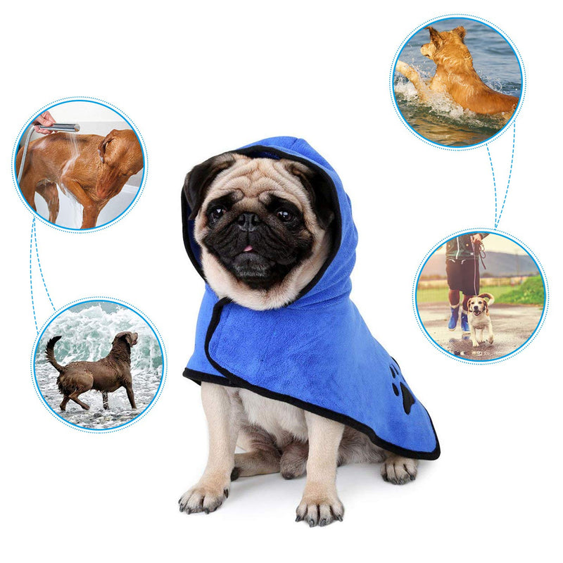 Zellar Dog Bathrobe Towel with Adjustable Strap Hood, Microfibre Fast Drying Super Absorbent Pet Dog Cat Bath Robe Towel for Drying Coats, Large, Blue L - PawsPlanet Australia