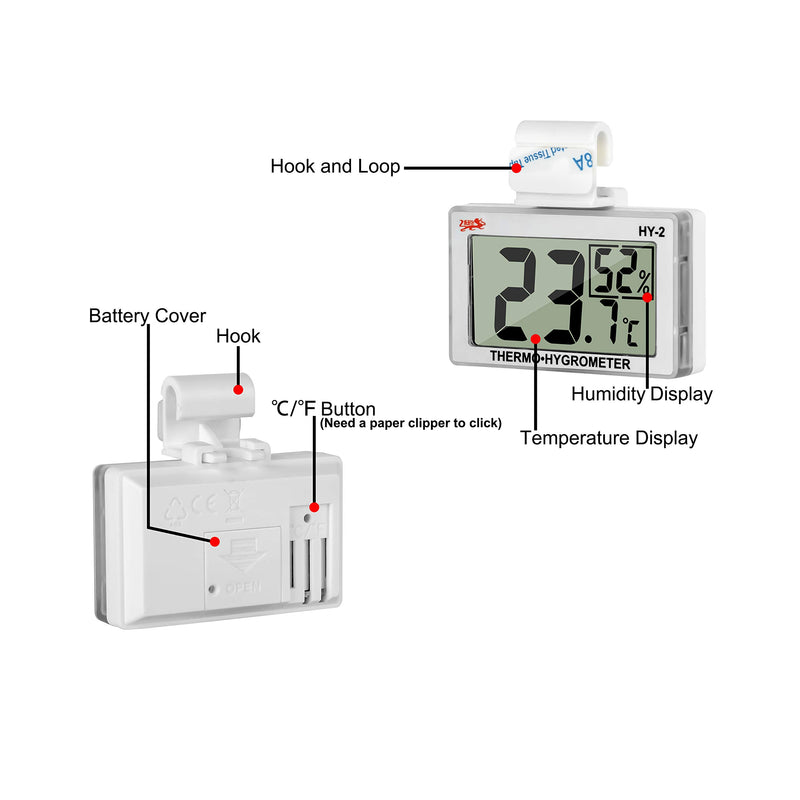 Reptile Thermometer Hygrometer LCD Digital Humidity Gauge Digital Thermometer Hygrometer for Reptile Terrarium Digital Reptile Tank Thermometer Hygrometer with Hook Ideal for Reptile Tanks (Silver) Silver - PawsPlanet Australia