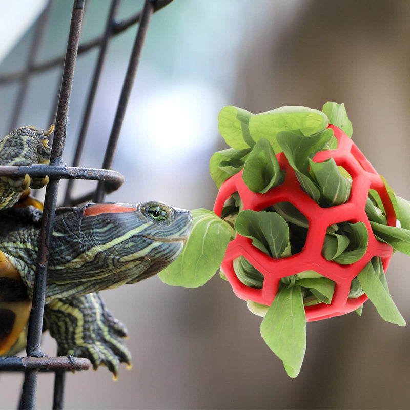 LODCZIOE Turtle Treat Ball Toy Hay Feeder Ball, Feeding Grass Ball for Turtle, Fruit Vegetable Feeder Holder Foraging Toy for Small Animals Pet Red/Excursion, Plain (Getaway Solids) - PawsPlanet Australia