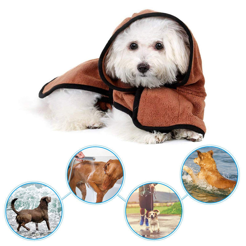 Zellar Dog Bathrobe Towel with Adjustable Strap Hood, Microfibre Fast Drying Super Absorbent Pet Dog Cat Bath Robe Towel for Drying Coats, Extra Large, Brown XL - PawsPlanet Australia