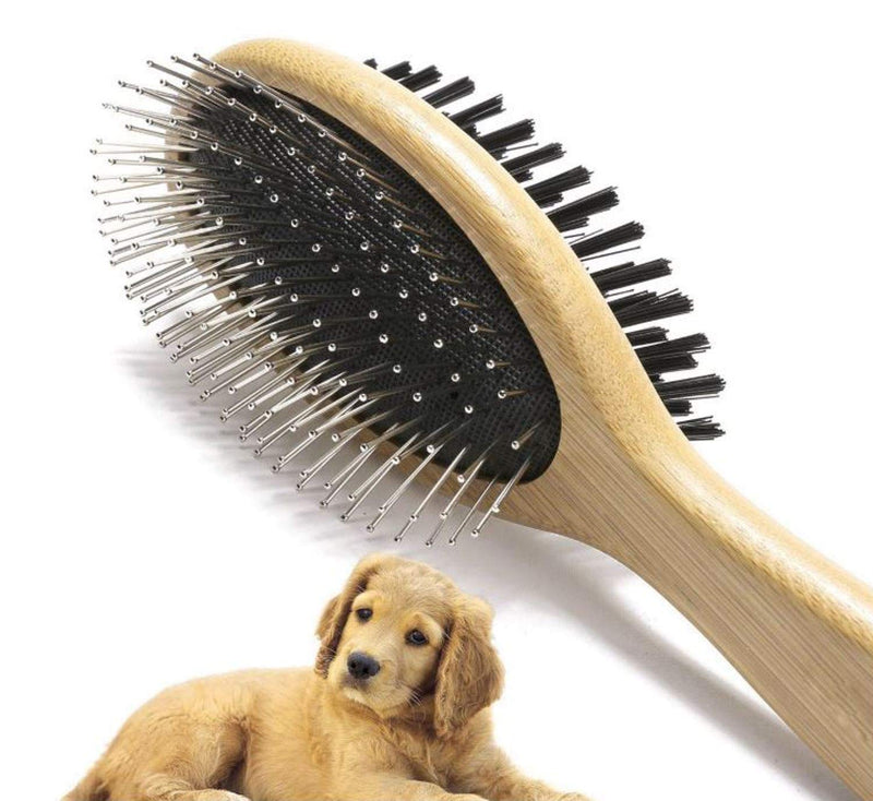 [Australia] - Professional Double-Sided Dog Brush for Long or Short Haired Dogs and Grooming Comb Cleans Pet Shedding and Dirt for Short Medium Long Hair Eco Friendly Dual Sided Pin and Bristles for Deshedding Hair 