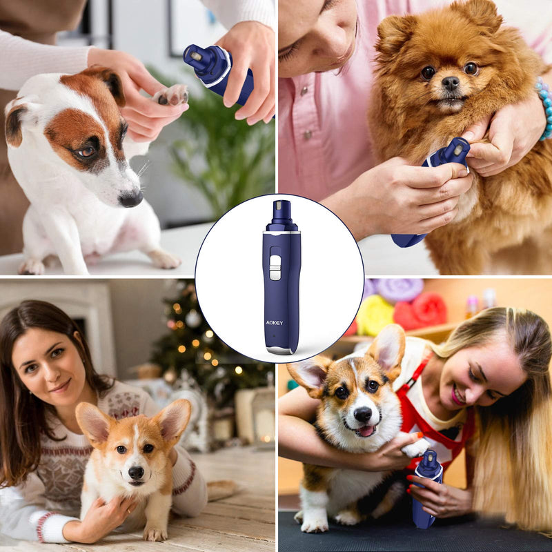 AOKEY Dog Nail Trimmers, Dog Nail Grinder with LED Light, 50 dB Ultra Quiet Dog Grooming Kit with Strong Motor, 2 Speed Dog Nails Clippers Fast Grinding for Different Size Pets Blue - PawsPlanet Australia