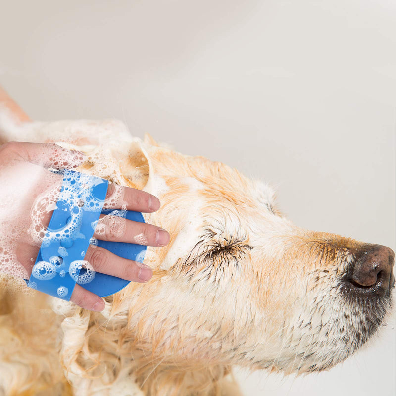 Heyu-Lotus Dog Bath Brush, 2 Pcs Pet Bath Brush with Adjustable Ring Handle, Soothing Massage Rubber Comb for Long Short Haired Dogs and Cats (Blue and Yellow) Blue and Yellow - PawsPlanet Australia