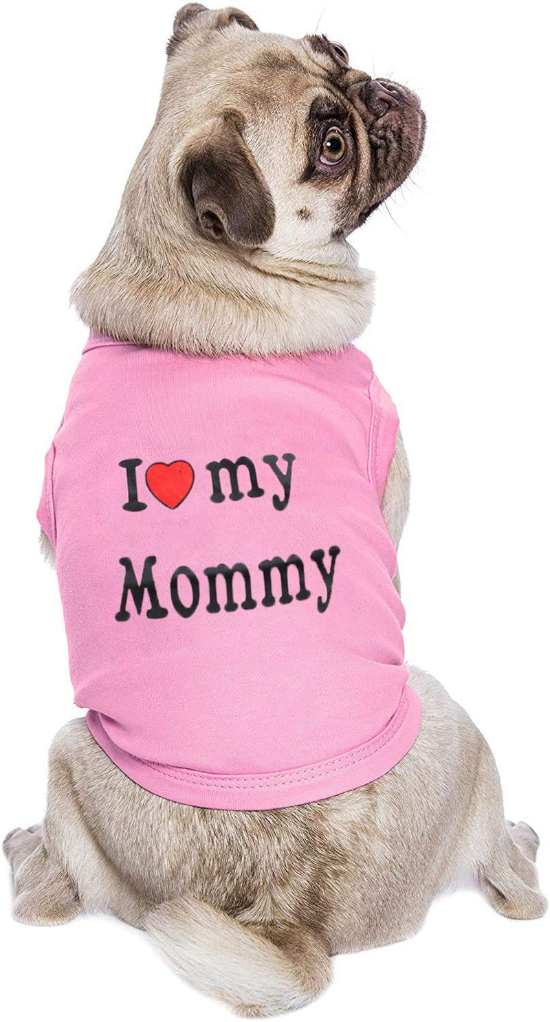 DERUILA 2 PCS I Love My Mommy/Daddy Pattern Dog T-Shirts Clothes Dog Shirts Apparel Summer Outfit Coats for Small Dogs Cat Pet Puppy X-Small Pink - PawsPlanet Australia