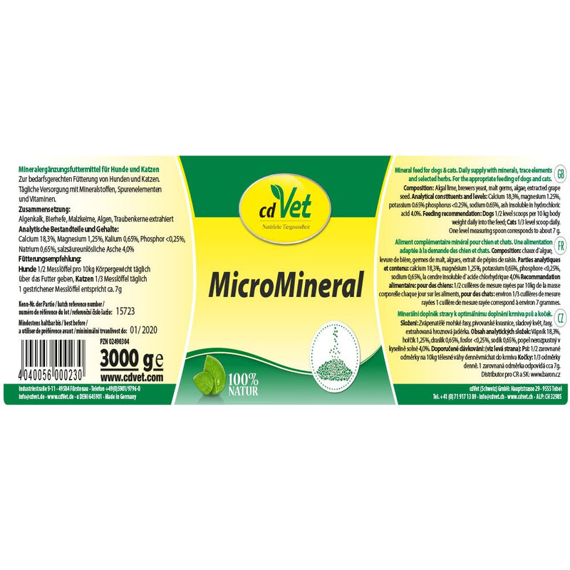 cdVet Naturprodukte MicroMineral Hund & Katze 3 kg - natural micronutrient supply - relief detoxification organs - mineral balance - metabolism - coat - vitamin protection - - PawsPlanet Australia
