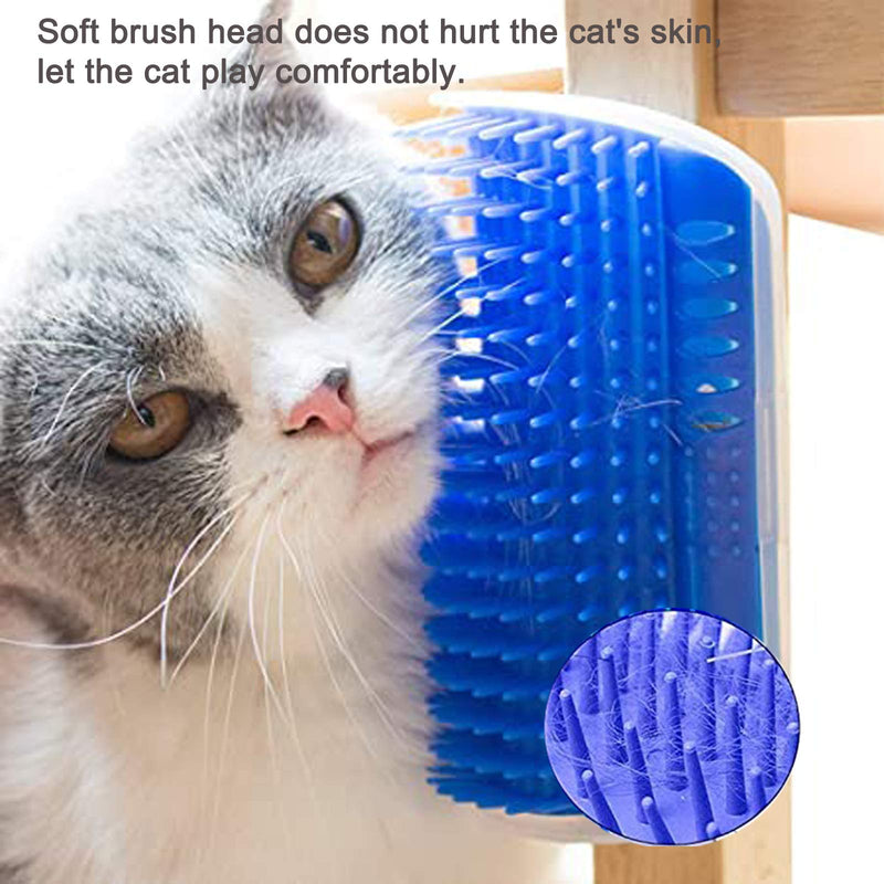 Cat Self Grooming Brush，Cat Wall Brush, Cat Scratcher Comb Massage，Pet Hair Removal Brush,Wall Corner Mounted Massage Itching Tool with Catnip Pouch (blue) blue - PawsPlanet Australia