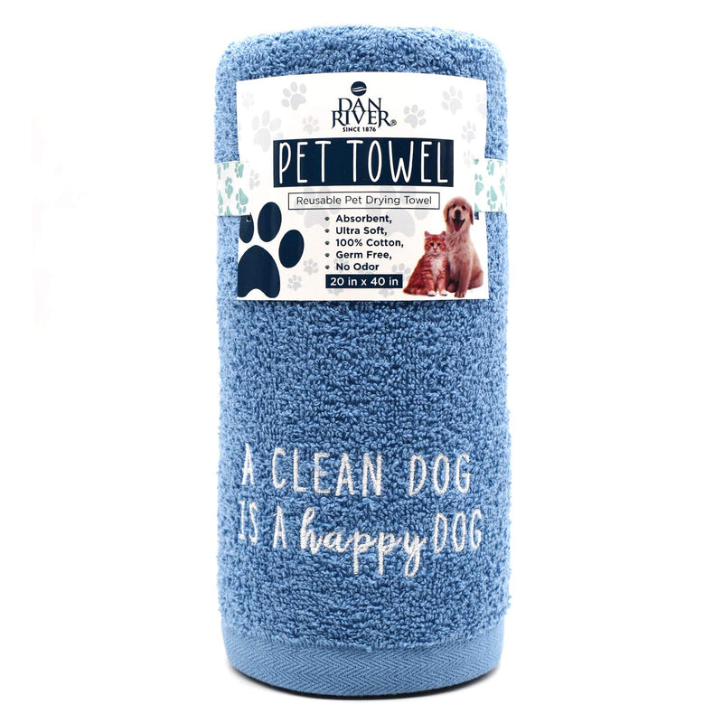 DAN RIVER 100% Cotton Dog Bath Towel|Dog Grooming Towels| Absorbent Dog Towels for Drying Dogs|Soft Towels for Dogs|Dog Drying Towel for Small, Medium, Large Dogs|Embroidered Pattern|20x40 in|450 GSM A Clean Dog Is A Happy Dog - PawsPlanet Australia