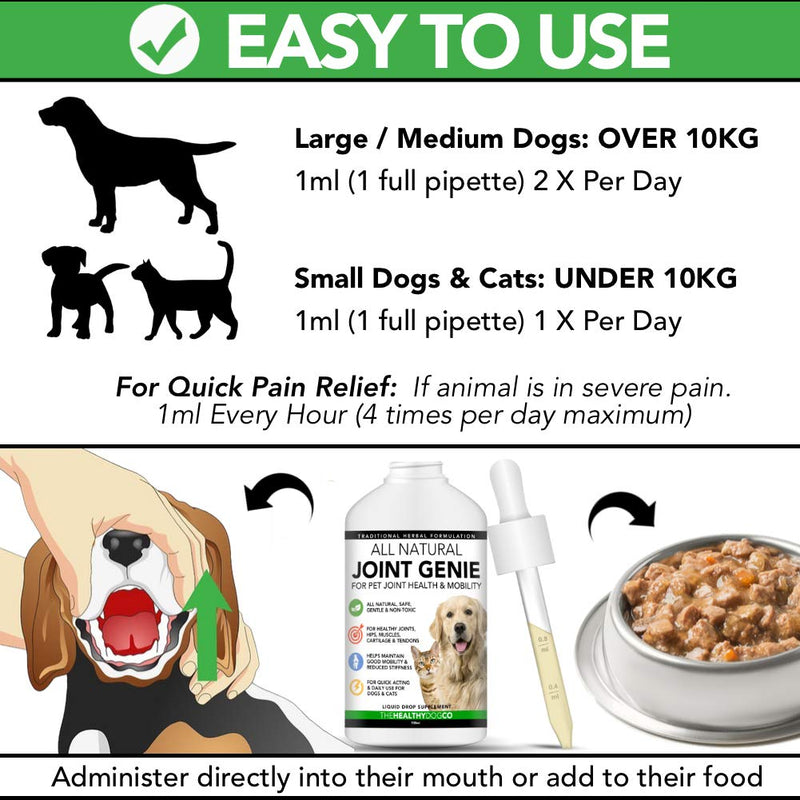 All Natural Joint Genie | High Strength Joint Care for Dogs and Cats | 100 Servings | Quick Acting Liquid Dog Joint Care Supplements for Stiffness, Support & Care for Young & Old Dogs - PawsPlanet Australia