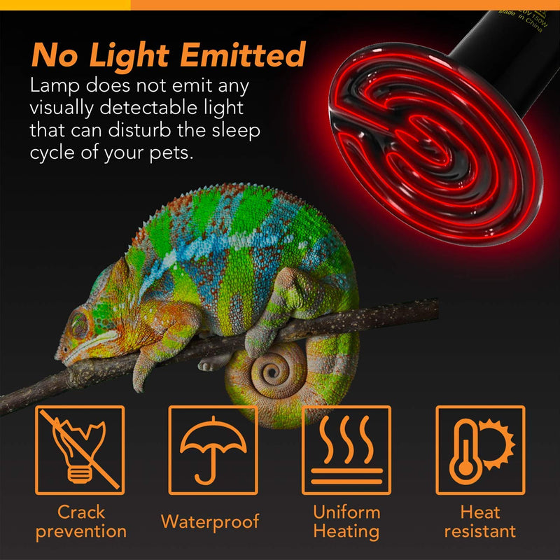 Simple Deluxe 150W Ceramic Reptile Heat Lamp Bulb and 8.5 Inch Reflector Clamp Light Combo for Amphibian Pet, Black - PawsPlanet Australia