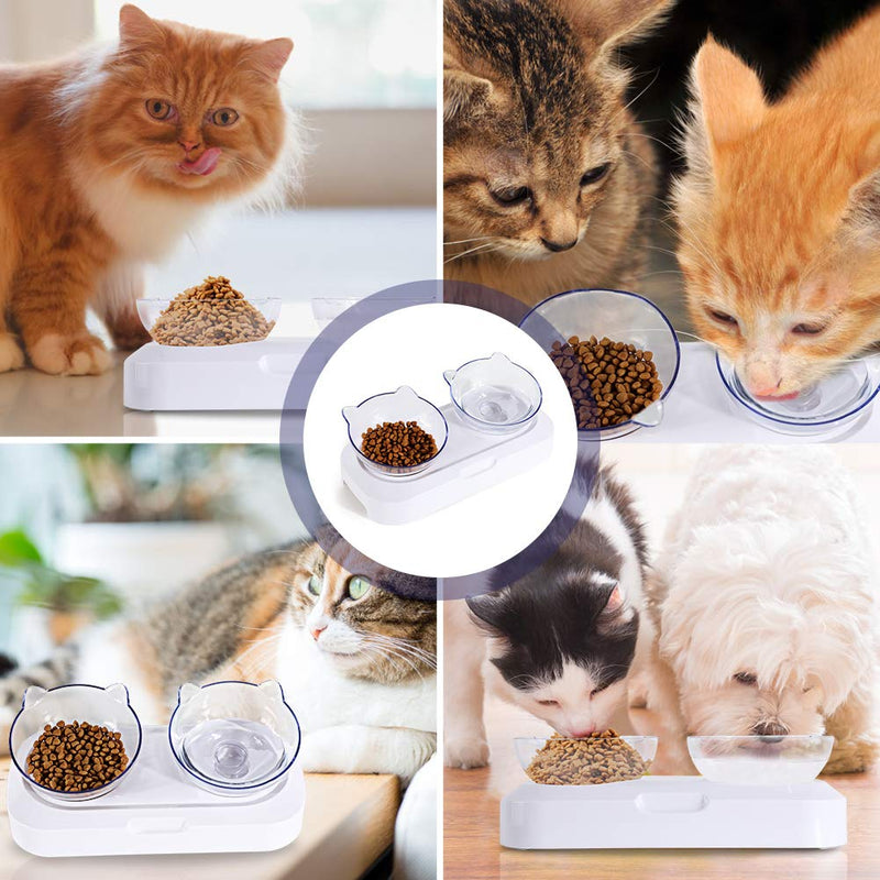 Oumefar Transparent Adjustable Cat Bowl Non-spill Design Double Bowl for Cat Kitten Multi-purpose Cat Feeder Plastic Material Kitten Bowl Transparent Cat Food Water Bowl - PawsPlanet Australia