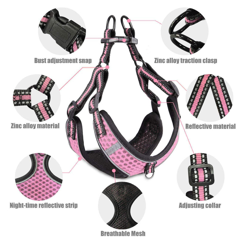 Btromeshy Step-in Dog Harness,Small Dog Harness and Leash Set,Adjustable 3M Reflective Pet Dog Vest for Puppy,Soft Air Mesh Step-in Harness for Small Medium Breed XS(Chest:16.9-20.9") Pink - PawsPlanet Australia