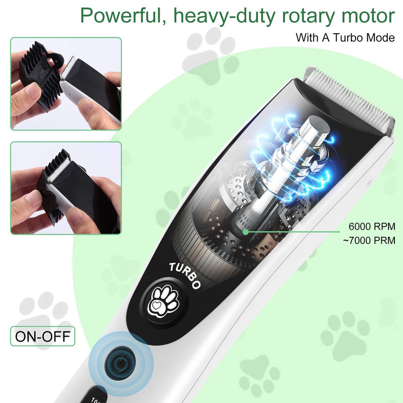 Dog Clippers, 5-Hour Working Dog Grooming Clippers Kit 2-Speed Cordless Pet Hair Clippers Professional for Grooming Electric Clippers with 4 Guide Guards for Dogs Cats and Animals, Washable, Low Noise white - PawsPlanet Australia