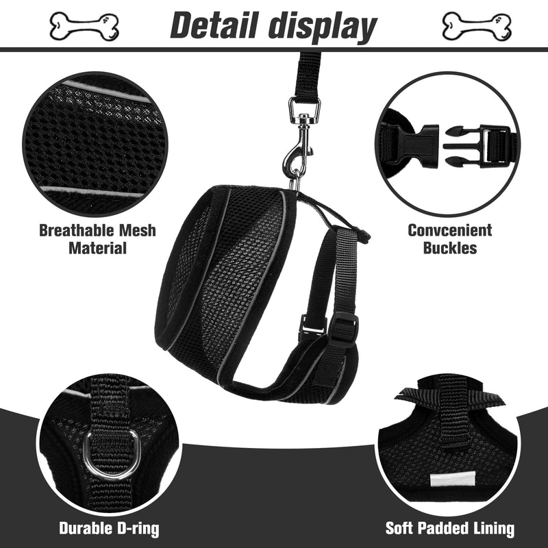 BEAUTYZOO Small Dog Harness and Leash Set for Puppy Cats XS S Medium Dogs-Reflective Soft Mesh Easy Walk No Pull Step in Vest Harnesses Escape Proof Boy Girl XX-Small Black - PawsPlanet Australia