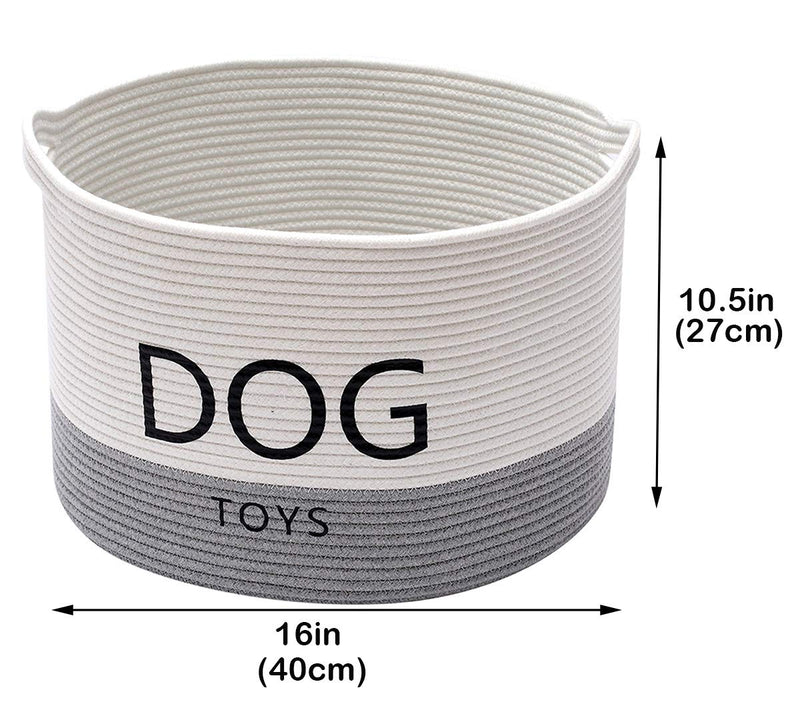 Morezi Durable rope round dog toy basket with handle, large dog bin - Perfect for organizing pet toys, blankets, leashes - WhiteGray White Gray - PawsPlanet Australia