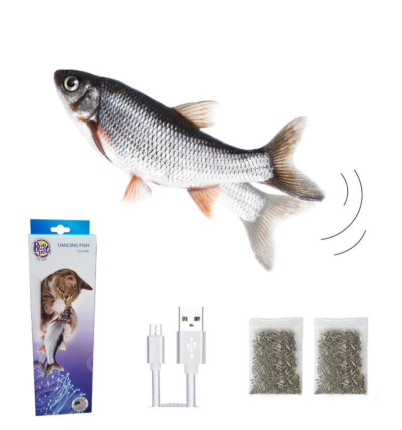 [Australia] - Interactive Cat Toy Plush Fish + 2 Catnip Bags - Realistic Fish Flop Moving Simulation, Electric Kicking, Scratching, Biting, Chewing, Teething Indoor Toy for Kittens-Robotic Motion, USB Rechargeable 