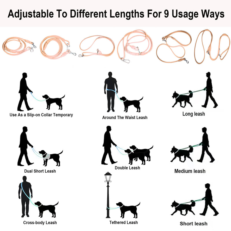 Hands Free Dog Leash Crossbody Dog Leash 8FT 9-in-1 Multifunctional Waist Leash for Dog Walking Adjustable Waterproof Dog Leash for Running Walking Jogging (Small, 8-20 lbs, Flesh Pink) Small - 6mm Diameter - 8-20lbs - PawsPlanet Australia