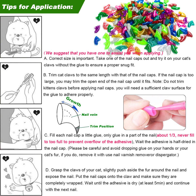 VICTHY 100pcs Cat Nail Caps, Colorful Pet Cat Soft Claws Nail Covers for Cat Claws with Glue and Applicators, 10 Colors/Set Large - PawsPlanet Australia