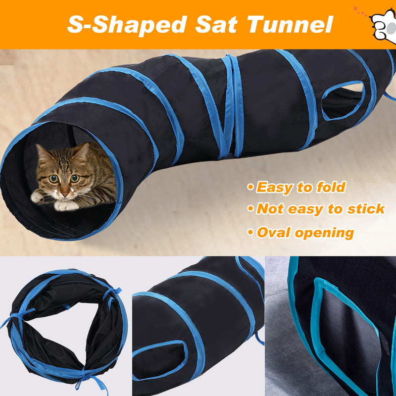 YUTUY Cat toy set with cat tunnel, 42 pieces cat toy set, with balls, feather toys, toy mice, cats, catnip, fish, 2-way cat tunnel (black) - PawsPlanet Australia
