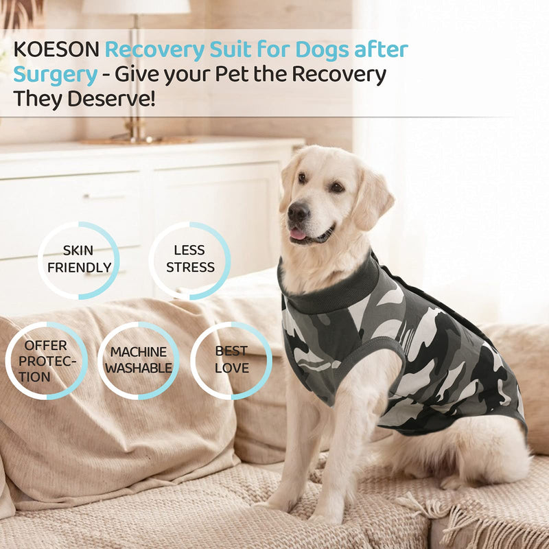 KOESON Dog Recovery Suit, Bandages Cone E-Collar Alternative Professional Protective Shirt for Male Female Dogs & Cats After Surgery, Pet Post Operative Jumpsuit for Abdominal Wounds X-Small(Pack of 1) Camouflage - PawsPlanet Australia