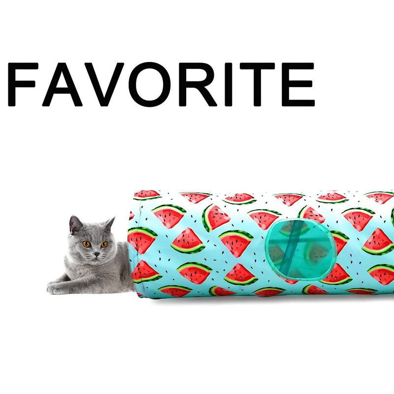 LUCKITTY Large Cat Toys Collapsible Tunnel Tube with Plush Ball, for Small Pets Bunny Rabbits, Kittens, Ferrets,Puppy and Dogs (Watermelon) - PawsPlanet Australia