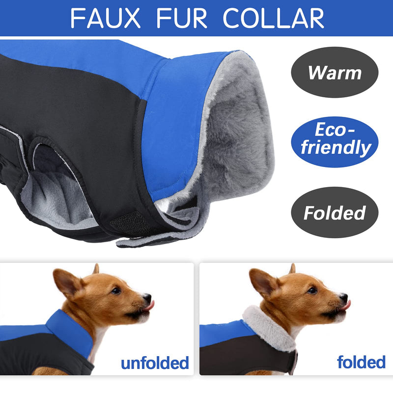 Kuoser Dog Winter Coat with Fur Collar, Waterproof Puppy Warm Jacket Cosy Dog Cold Weather Vest with Harness Hole, Windproof Pet Thick Apparel Fleece Lined Clothes for Small Medium Large Dogs X-Small (Pack of 1) blue - PawsPlanet Australia