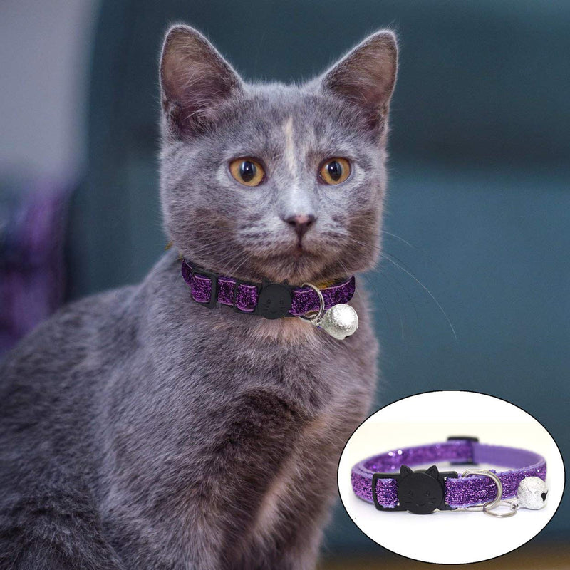 NA 8 Pcs Quick Release Cat Collars Soft Cat Collars With Bell Glitter Safe Breakaway Kitten Collar Adjustable 19-32cm - PawsPlanet Australia