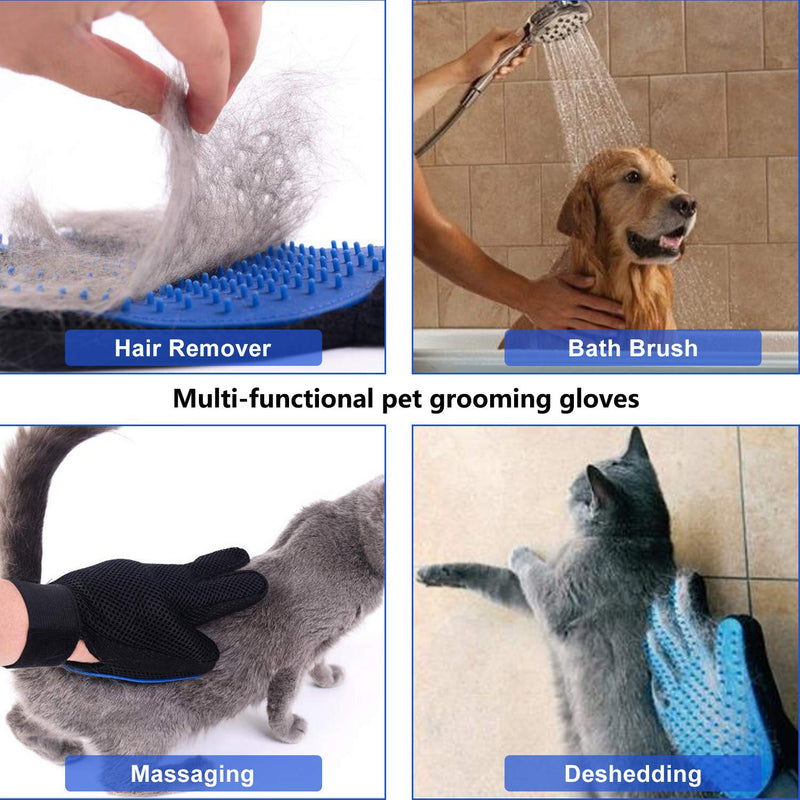 AIWEIYER Pet Grooming Glove 1 Pair,Breathable Deshedding Massage Tool Bathing Brush,Deshedding Brush Glove with Enhanced Five Finger Design Kit for Cat & Dog (Blue) - PawsPlanet Australia