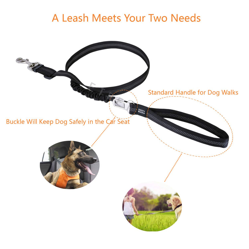 [Australia] - Dual Dog Leash Car Seat Belt Double Pet Leashes Traction Ropes Adjustable Tethers Leads Vehicle Seatbelt Travel Rope with Comfortable Filling 2 Handles Elastic Bungee Reflective Stripe for Two Dogs Black for 1 Dog 