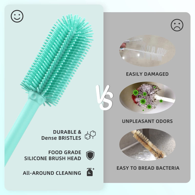Silicone Bottle Cleaning Brush | 2 pieces | 15.7" + 12.5" Water Bottle Brush Cleaning Brush for Hydro Bottles, Glassware, Vacuum Sports Bottles and Vases, Water Bottle Cleaning Brush for Green - PawsPlanet Australia