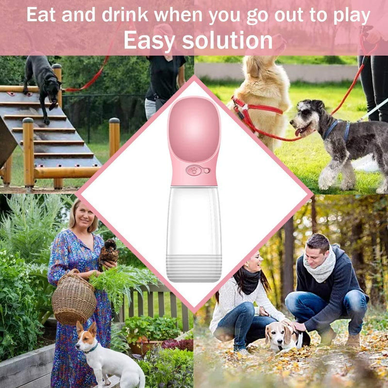 Top-Newest Dog water bottle for Walking with food cup, Portable Leak Proof Drinking bottle for Dog Cat Pet Outdoor Travelling (Pink, 380ml) pink - PawsPlanet Australia