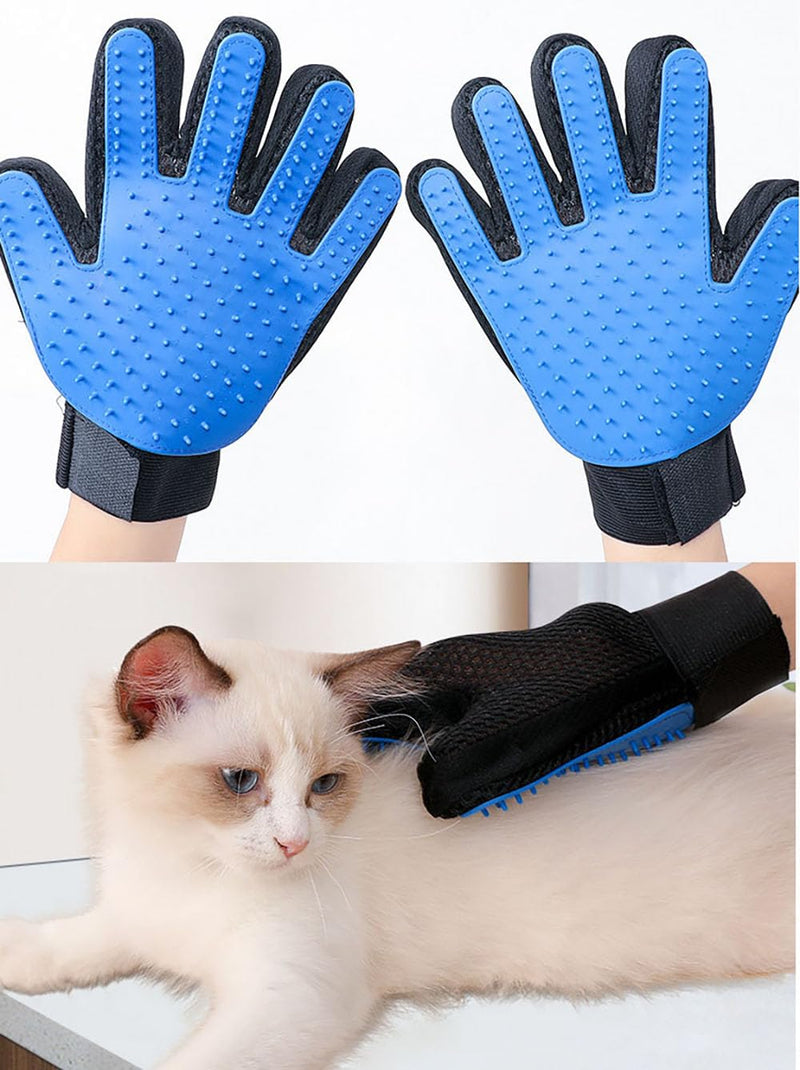 AIRFUL 2 pairs of cat grooming gloves, double-sided pet glove brush, right hand cat glove grooming for short hair and long hair, light blue - 4 pieces - PawsPlanet Australia